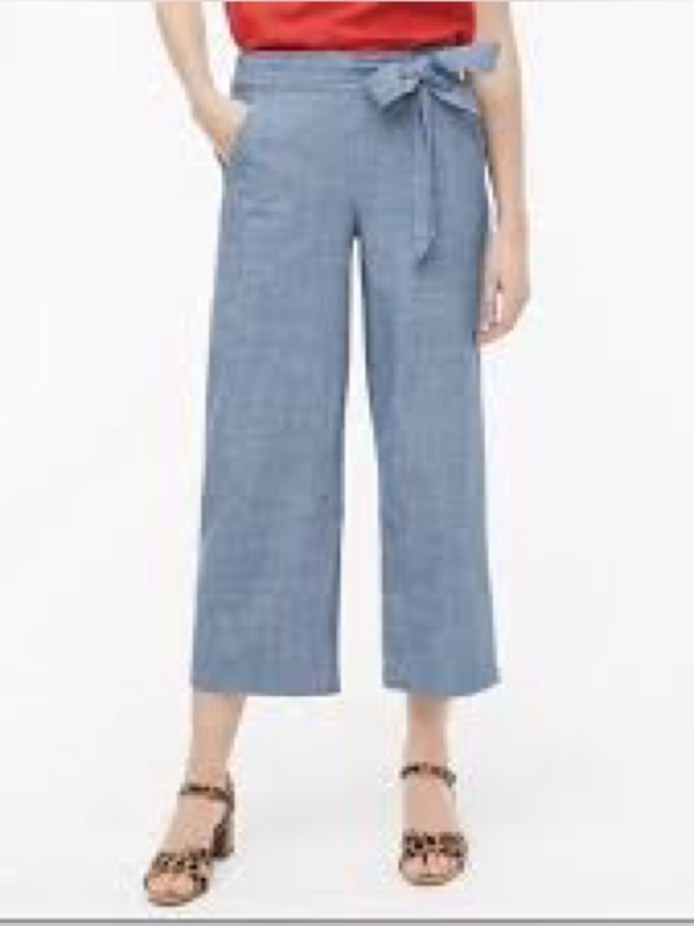 J Crew chambray tie waist wide leg crop pants size 6